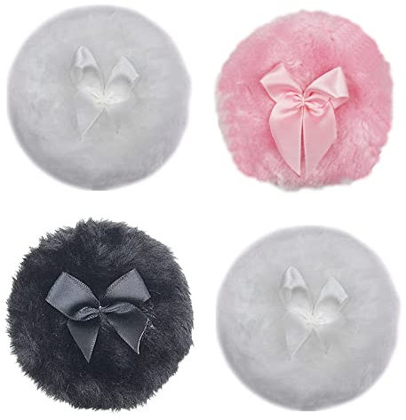 4 Pcs Fluffy Plush Powder Puff Cosmetic Powder Puff Plush Fluffy Powder Puff with Cute Bowknot Comfortable Infant Body Talcum Powders Puff for Foundation Cream Loose Powder