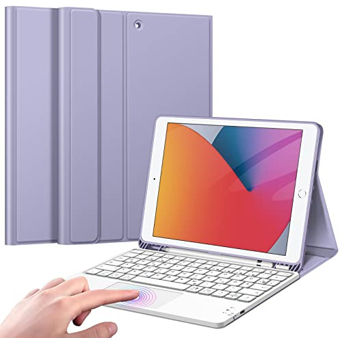FINTIE Hülle mit Tastatur für iPad 9./8./7. Generation (10.2 Zoll) | Magnetisch abnehmbare deutsche Bluetooth-Tastatur mit Touchpad, weiche Schutzhülle mit Stifthalter, Violett
