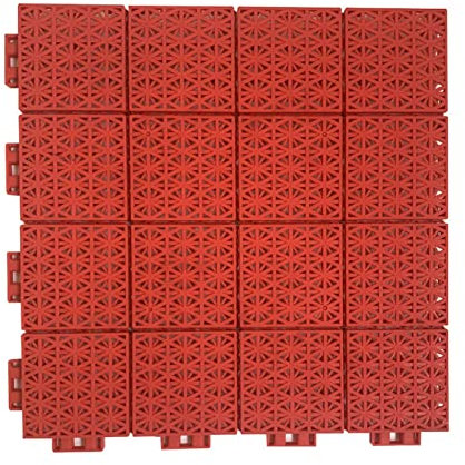 VXHCS Terrassenfliesen für Außenbereich Bodenmatte Weicher Verbindung Quadratische Dekorative Bodenfliesen, 34x34x1,58cm rutschfeste Bodenfliesen Aus PP JSSSM (Color : Red, Size : 18pcs)