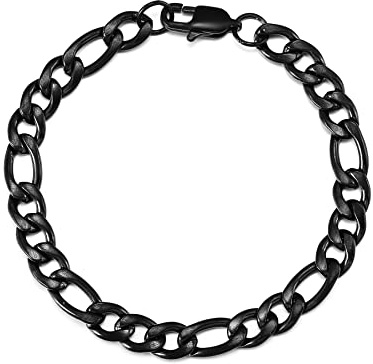 HSWYFCJY Figarokette Pulsera para hombre plateado/oro/negro de acero inoxidable eslabones pulsera cadena hombres cadenas, 23cm, Acero inoxidable