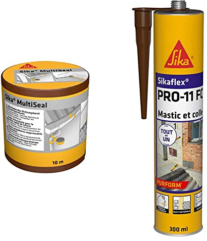 SIKA Multiseal Terre cuite, Bande d'étanchéité autocollante résistante à la déchirure, aux intempéries, 150mm x 10m & PRO 11 FC Purform Marron, Mastic polyuréthane PU tout en 1, 300ml