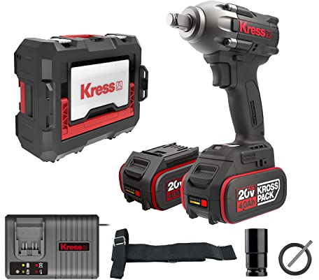 Kress 20V Akkuschlagschrauber zum Befestigen und Lösen von Schrauben 1/2, mit Akku 300Nm, 2x4.0Ah, Ladegerät 6A, Stapelbox