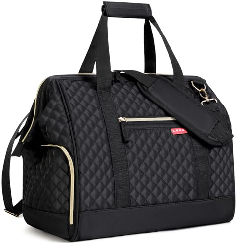 Lekesky Weekend Overnight Bags for Women - 45l Top Large Opening Travel Duffles Bag, Holdall Bag for Airlines with Shoes Compartment (Black,42 * 38 * 28cm)