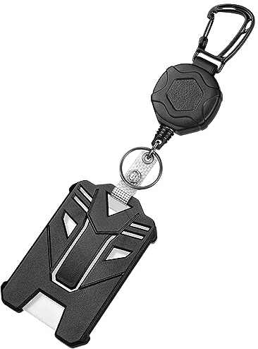 Vicloon Einziehbarer Schlüsselanhänger, Ausweishalter, robust, Karabinerhaken mit einziehbarer Kordel aus Stahl, 80 cm, Ausweis-Spule, rund