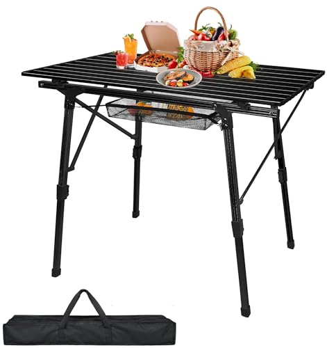 YRHome Alu Campingtisch klappbar 90 x 52 cm Camping Tisch Klapptisch Falttisch Camping Höhenverstellbar Foldable Table Reisetisch Picknicktisch für Camping Garten Balkon mit Tragetasche (Schwarz)