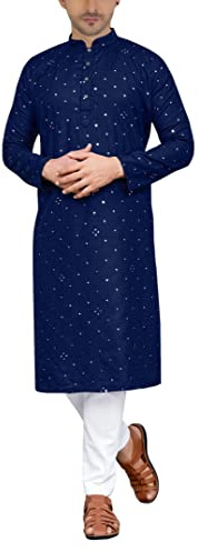 Sonisha MKP125 Men's Blue Kurta Pajama Set Indian Traditional Party Wear Outfit (44)