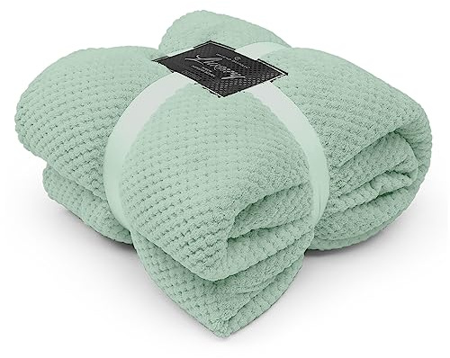 GC GAVENO CAVAILIA Popcorn Waffle Style Fleece Blanket Throws For Sofa Bed Couch & Settee, Thermal Warm & Thick Fluffy Throw Blanket, 130x150 Cm, Duck Egg