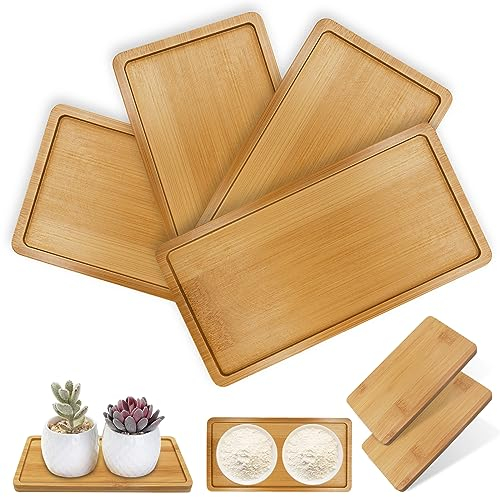JNWYH 8 STK Bambus Tablett, Rechteckige Tablett Klein für Wohnzimmer,Küche,Schlafzimmer,Büro,Esszimmer,Kakteen,Sukkulenten Dekorieren(17.5 * 8.8 * 0.9cm)
