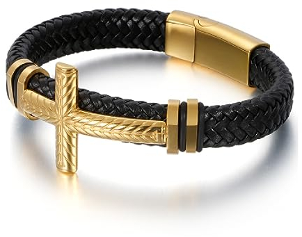 BISONBLUE Armbänder Herren Armband Geschenk Armreif Geflochtenes Lederarmband Für Männer, Christliches Kreuz, Armbänder Für Männer, Religiöse Freundschaft