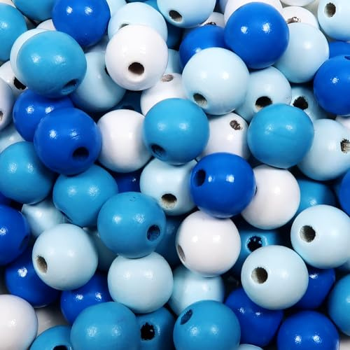TOAOB Holzperlen 16mm 150 Stück Blaue Serie Runde Natürliche Holzperlen Basteln für DIY Handgefertigte Dekorationen Schmuck Handwerk Machen