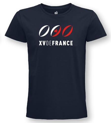 Fédération Française de Rugby T-shirt FFR Adulte Manches Courtes Coton XV de France - Collection Officielle Bleu Marine