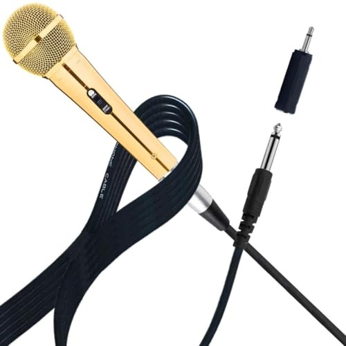 RhymKawa Sparkle Gold Dynamic Vocal Microphone with 10-FT XLR Cable | Cardioid Wired Mic Uses A Brass Coil And Metal Body For Clear Vocals; Glitter Finish Suits Karaoke, Parties And Shows
