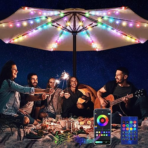 Gulfmew Patio Umbrella Lights, 104 Bright LEDs DIY Colors USB Battery Powered Waterproof Outdoor Umbrella Lights with APP Control, Cordless Outdoor Lighting for Patio Backyard Umbrella Garden Decor
