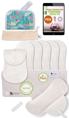 Salvaslip Reutilizable Antideslizantes; 7-Pack (M) Linea Premium Salvaslip Tela Bambú Orgánico; Compresas Lavables Sanitaria sin PUL; Salvaslip Tela uso diario y Flujo Blanco; para estar Tranquila