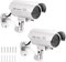 QWORK® 2 Pack Silver Dummy Security Cameras with Red Flashing Light, Waterproof Bullet Shape, Outdoor Indoor Use, Includes CCTV Signs and Screws