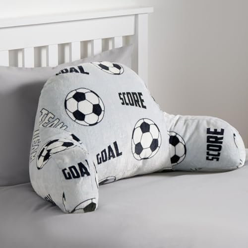 OHS Kids Reading Pillow Football, Cuddle Cushion for Gaming Pillow Soft Cosy Supportive Teddy Fleece Kids Football Cuddle Cushion with Arms Backrest Relaxing Comfy, Grey