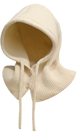 JFAN Warme Wintermütze mit Weichem Balaclava Strickmütze Skull Cap mit Kordelzug Weich Kapuzenschal Mütze Unisex Slouch Beanie Elastisch Mütze