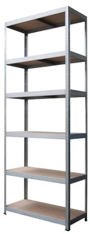 Metalkas TOP Lagerregal mit 6 HDF-Platte, 225x90x40 cm, Fachlast 220kg, höhenverstellbaren Einlegeböden, Schwerlastregal, Kellerregal, Werkstattregal, Verzinkt, aus Metall, Silber