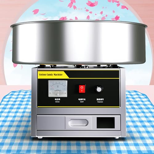 Naturalpowev Macchina per Zucchero Filato Commerciale, Macchina per Filo interdentale con Contenitore in Acciaio Inox, Cucchiaio per Zucchero e cassetto, Perfetta per casa, Feste in Famiglia, Argento