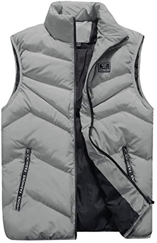 KONG JIMFAN Herren Sale Steppweste Herren 2024 Winter Thermo Herren Weste Stehkragen Anglerweste Outdoor Jacke Übergangswesten Für Männer Taschen Ärmellose Jacke Daunenjacken(Grau,XXL)