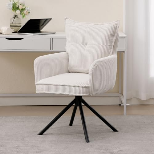 chairus Silla de Oficina Giratoria en Pana Silla de Escritorio Moderna con Respaldos Doble, Silla de Despacho Cómoda con Patas de Metal para Casa/Estudio, Blanco
