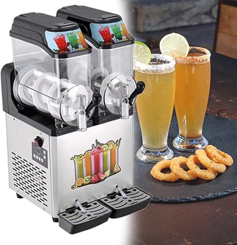 GESAIDES Máquina de Granizados Comercial, 12 L x 2 Tanques, Máquina de Margaritas, Máquina de Bebidas Frías de Acero Inoxidable, Máquina Eléctrica para Batidos de Hielo para Cócteles, Bebidas y Vino