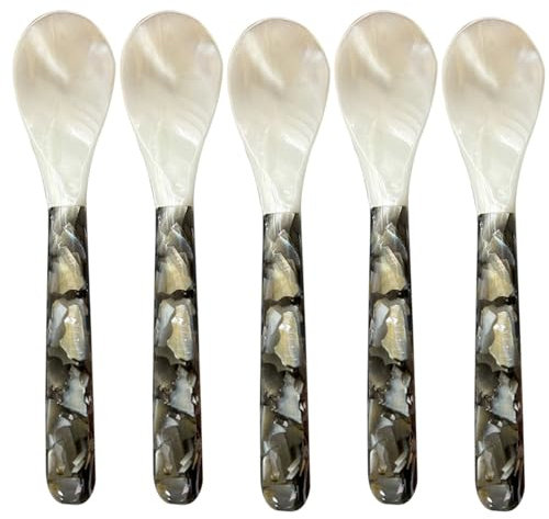 Cucharas de caviar con asas redondas | Cuchara de nácar | Cucharas decorativas de caviar | 5 cucharas de nácar | Cucharas de caviar | Cuchara de perlas de comedor | Servidor de caviar | Cucharas de