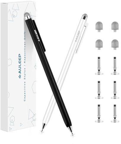 AULEEP 2 in 1 Eingabestift (Faserspitze und Scheibenspitze) Tablet Stifts, Hochempfindlicher und Präziser Touchscreen Stift, Stylus Pen Handystift für Alle Tablets, iPhone, Samsung (2er-Pack)