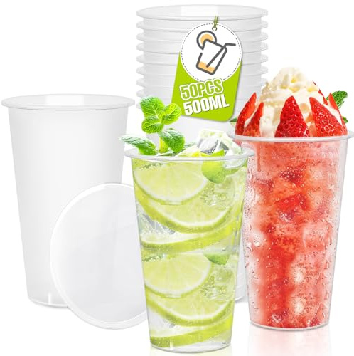 Yegookay 50 Stück Slush Becher Bierbecher 0,5L Slusheis Frappe Deli Container Speed Stacking Trinkbecher Wasser Behälter To Go Becher Durchsichtig Getränke Wanne Cocktailgläser Weingläser Slush Eis