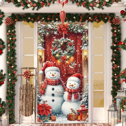 MEHOFOND 90 x 182 cm Weihnachts-Schneemann-Türabdeckung, Winterdekoration, Haustür-Banner, Hintergrund, Weihnachten, Party, Fotografie, Hintergrund, Urlaub, Türabdeckung, Outdoor, Zuhause, Innenbanner