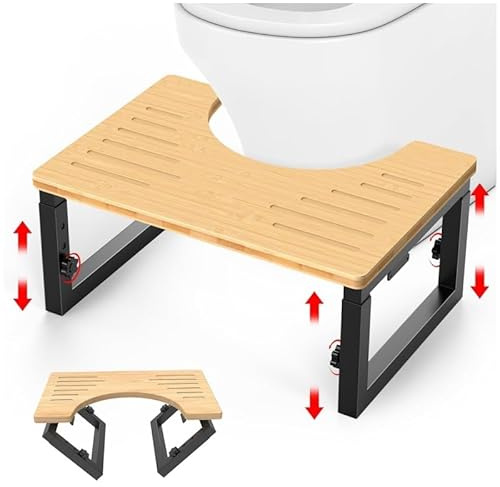 SupRovare Klappbarer Toilettenhocker aus Holz, Klohocker Hö henverstellbar, Tragbarer WC Toiletten Hocker mit Rutschfester Matte, Kackhocker für Kinder, Erwachsene, Hilfe beim Stuhlgang