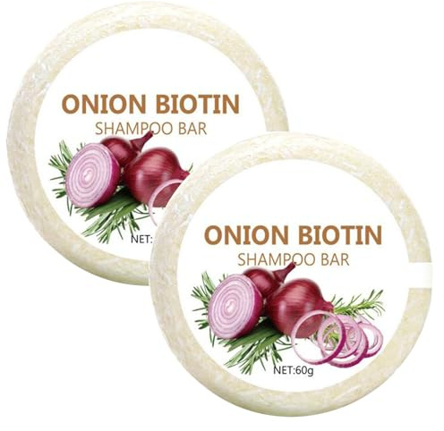 Onion Biotin Shampoo Bar, 2PCS Zwiebel Rosmarin Shampoo Bar, Tiefenwirksam Nährende Onion Shampoos Seife For Haarwachstum, Hydratisierung Tiefenreinigung Zwiebel Festes Haarseife, Für Alle Haartypen