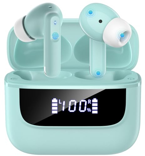 Bluetooth Kopfhörer in Ear, 6 Mikrofone ENC Noise Cancelling für Klarere Anrufe, Kopfhörer Kabellos Bluetooth 5.4 HiFi Tiefer Bass, USB C Kopfhörer, 48 Std, LED, IPX7 Wasserdicht Sport Ohrhörer Blau
