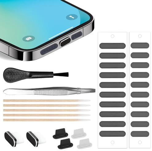 LAIVIYA Kit De Limpieza Móvil, Kit Limpieza Movil Compuesto por USB C, Adhesivo De Malla a Prueba De Polvo, Tapón Antipolvo para Altavoz, Bastoncillo De Algodón, Cepillo Y Clip para iPhone Serie