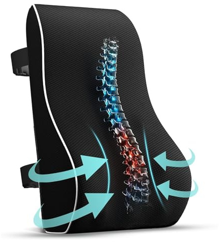 GREATRICH Sitzkissen Bürostuhl, Orthopädisches Sitzkissen, Bettkissen Rückenlehne Ergonomische mit Memory-Schaum, Lordosenstütze und Lordosekissen, Rückenstützkissen, Verstellbaren Riemen für Autositz