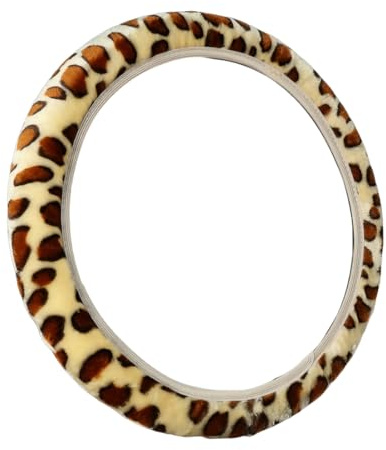 QOCUILC Leopard Lenkradbezug 36–39 cm – Weiche Plüsch Lenkradhülle für Winter, Kuschelig Warm & rutschfest, Universal Auto Lenkradabdeckung mit Leopardenmuster