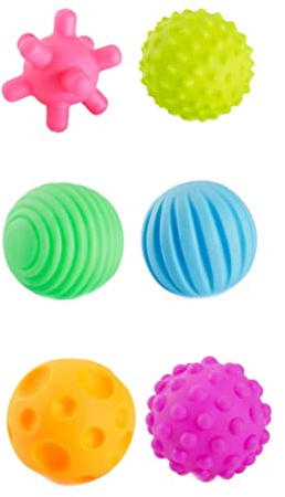 Xoeryoy Sensoriska babybollar 6 st babyhandfångare massagebollar med BB-ljud, färgglada grepp för barn