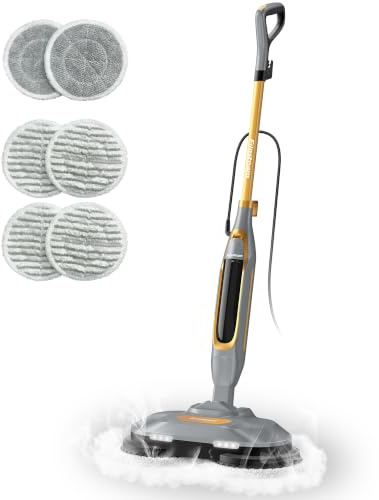 Nettoyeur vapeur avec double serpillère nettoyage à la vapeur chaude, auto-propulsé, lumière LED, 6 tampons en microfibre lavables, pour sols durs, carrelage, stratifié, vinyle