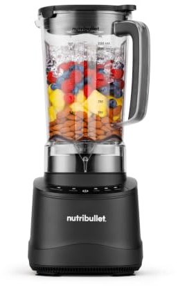 nutribullet Power Core - Batidora Jarra 1200W 3 Vel. + Pulso 2,1L Negro | Batidora Eléctrica, Programa Automático para Smoothies, Función Picahielo, Cuchillas de Acero Inoxidable, NBF430MB