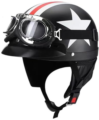 Caschi Cromwell Retrò Moto Elmetto Summer Half Face Helmet Caschi Jet E Demi-Jet Per Scooter Casco Mezzo Approvato DOTECE Con Occhiali Aperto Casco Scodella Classico B,56-61CM