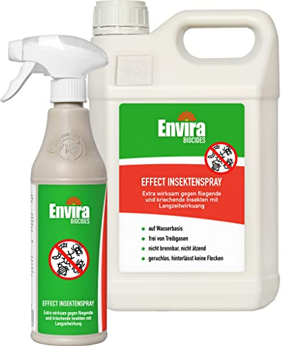 Envira Universal Effect Insekten Abwehrspray 500 ml + 5 Liter - Extra starkes Spray mit Langzeitwirkung gegen Trauermücken, Silberfische, Lebensmittelmotten & Ungeziefer - Mittel gegen Insekten