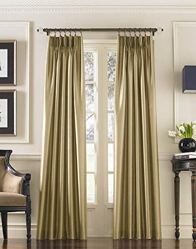 Curtainworks Marquee Faux Silk Pinch Pleat Curtain Panel, 30 by 144, Sand