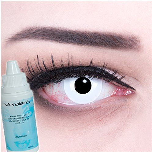 Meralens lentes de contacto  White Out  con caja de lente + todo en una solución (60 ml) - (1 x 2 piezas) Envío