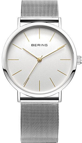 Bering Damen Quarz Uhr | Armbanduhr 36 mm Edelstahlgehäuse und Zifferblatt | Milanaisearmband | Saphierglas | 3 ATM | 13436
