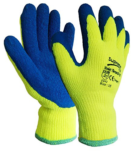 6 Pairs New HI VIZ Thermal Winter Latex Rubber Work Gloves Builders Gardening (Medium)
