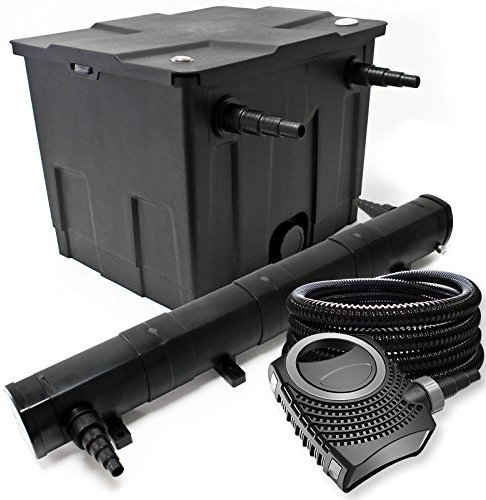 Set filtrante per laghetto 12000l con chiarificatore UVC 72W, pompa 80W, tubo, skimmer e fontana