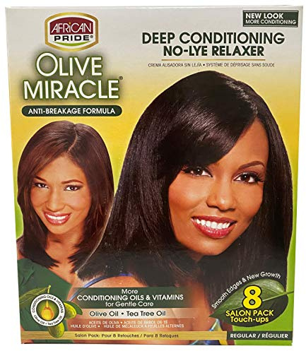 African Pride Olive Miracle Deep Conditioning No-Lye Relaxer - Regular Kit 8-Count