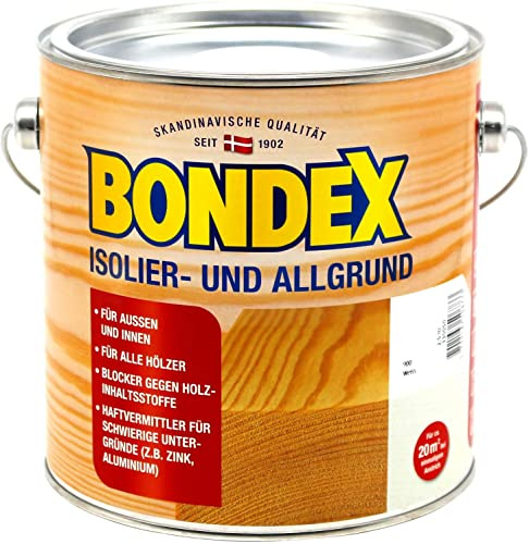 Bondex Isolier- und Allgrund Weiß 2,5 L für 20 m² | Schutz vor Verfärbungen | Haftvermittler für schwierige Untergründe | Blocker gegen Holzinhaltsstoffe | Matt | Grundierung | Holzgrundierung