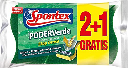 Spontex Lot de 3 éponges en Fibre avec système Stop Graisse