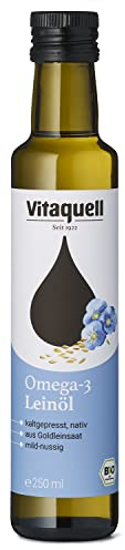 Vitaquell Organic Omega 3 Linseed Oil from Gold Linseed 250 ml, rich in Omega 3 fatty acids, especially α-linolenic acid (55%)